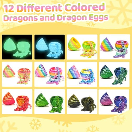 12PCS 3D Printed Easter Eggs with Dragons Inside, Easter Surprise Dragon Eggs, 3D Printed Animals, Easter Basket Stuffers,Fidget Toys Gifts