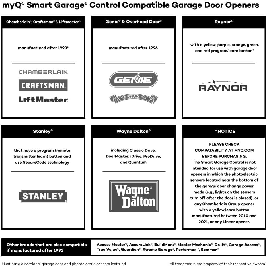 CHAMBERLAIN Smart Garage Control - Wireless Garage Hub and Sensor with Wifi & Bluetooth - Smartphone Controlled, myQ-G0401-ES, White