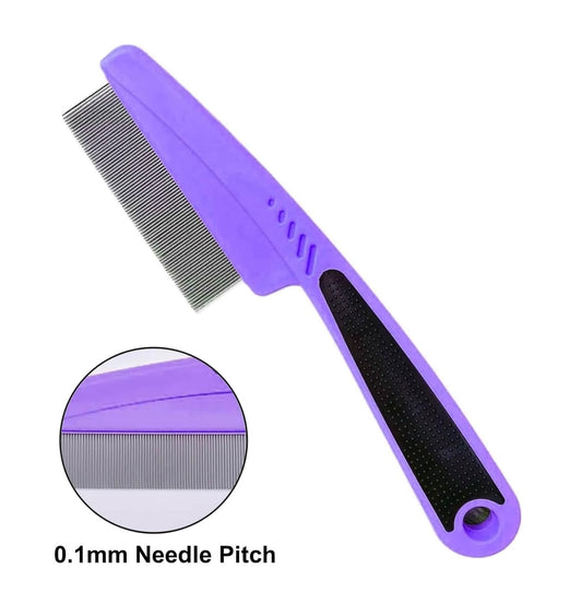 Yumflan Flea Comb with Rubber Handle, Flea and Tick Combs for Dogs & Cats, Fine Tooth Dog Comb for Grooming (Purple)