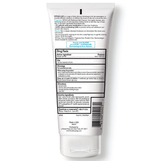 la roche posay effaclar medicated gel cleanser, 2% salicylic acid, lha, glycerin, oil free, dermatologist tested face wash for acne prone skin