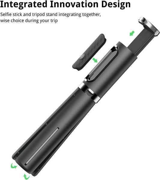 ATUMTEK Selfie Stick Tripod, 3-in-1 Extendable Aluminum Phone Tripod with Detachable Bluetooth Remote, Compatible with iPhone 17/16/15/14/13/12/11/11 Pro/XS Max/XR and Samsung Smartphones, Black