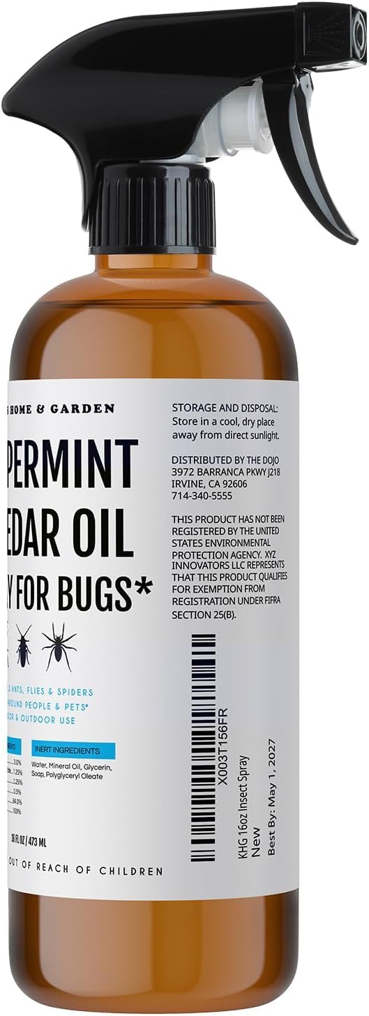 Kate's Home & Garden Peppermint Oil Spray for Bugs, Ants, Insects, Spiders. Pesticide and Insecticide Indoor Repellent Pest Control with Cedarwood Oil (16oz, Natural, Pet Safe, Non Toxic)