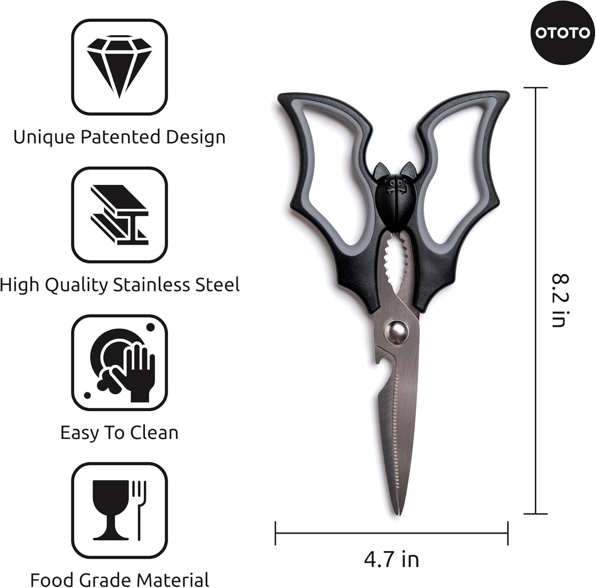 OTOTO Elizabat Kitchen Scissors - Halloween Goth Cute Bat Kitchen Shears, Gothic Scissors Utensils - Spooky Bats Halloween Gifts, Cute Gadgets
