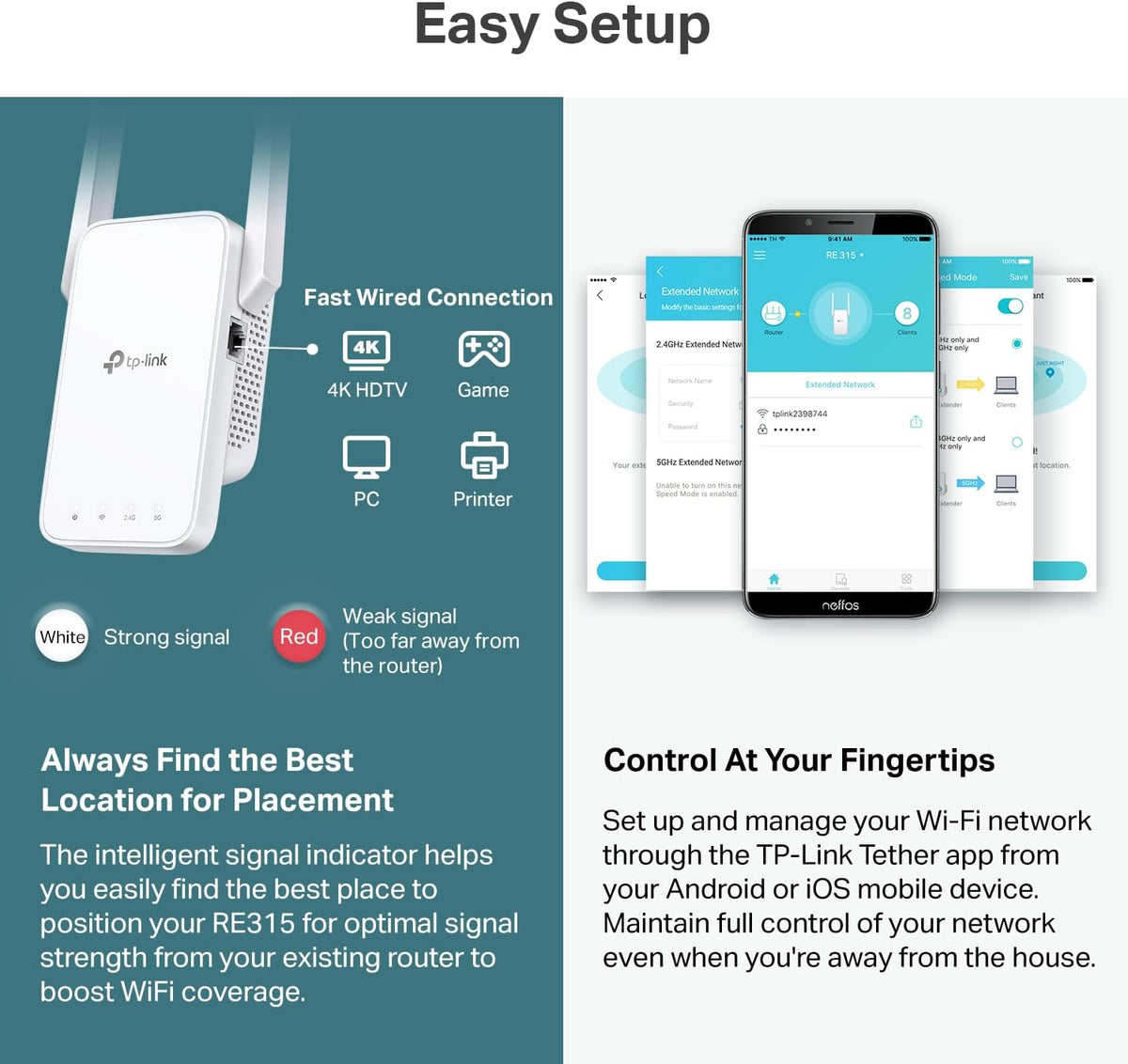 TP-Link AC1200 WiFi Extender, 2023 Engadget Best Budget Pick, 1.2Gbps Signal Booster for Home, Dual Band 5GHz/2.4GHz, Covers Up to 1500 Sq.ft and 30 Devices,Support Onemesh, One Ethernet Port (RE315)