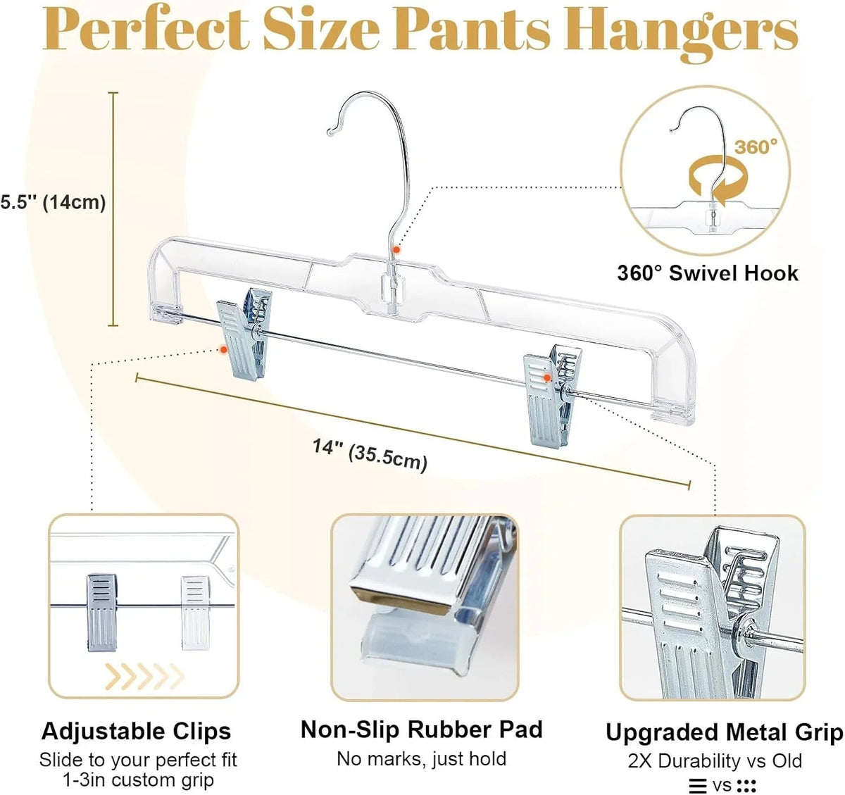 HOUSE DAY 12-Pack 14" Clear Plastic Skirt Hangers with Clips & Swivel Hook - Cart Shape