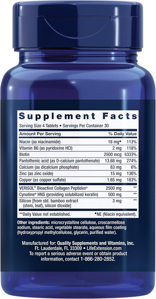 Life Extension Hair, Skin, & Nails- Collagen Plus, 120 Count