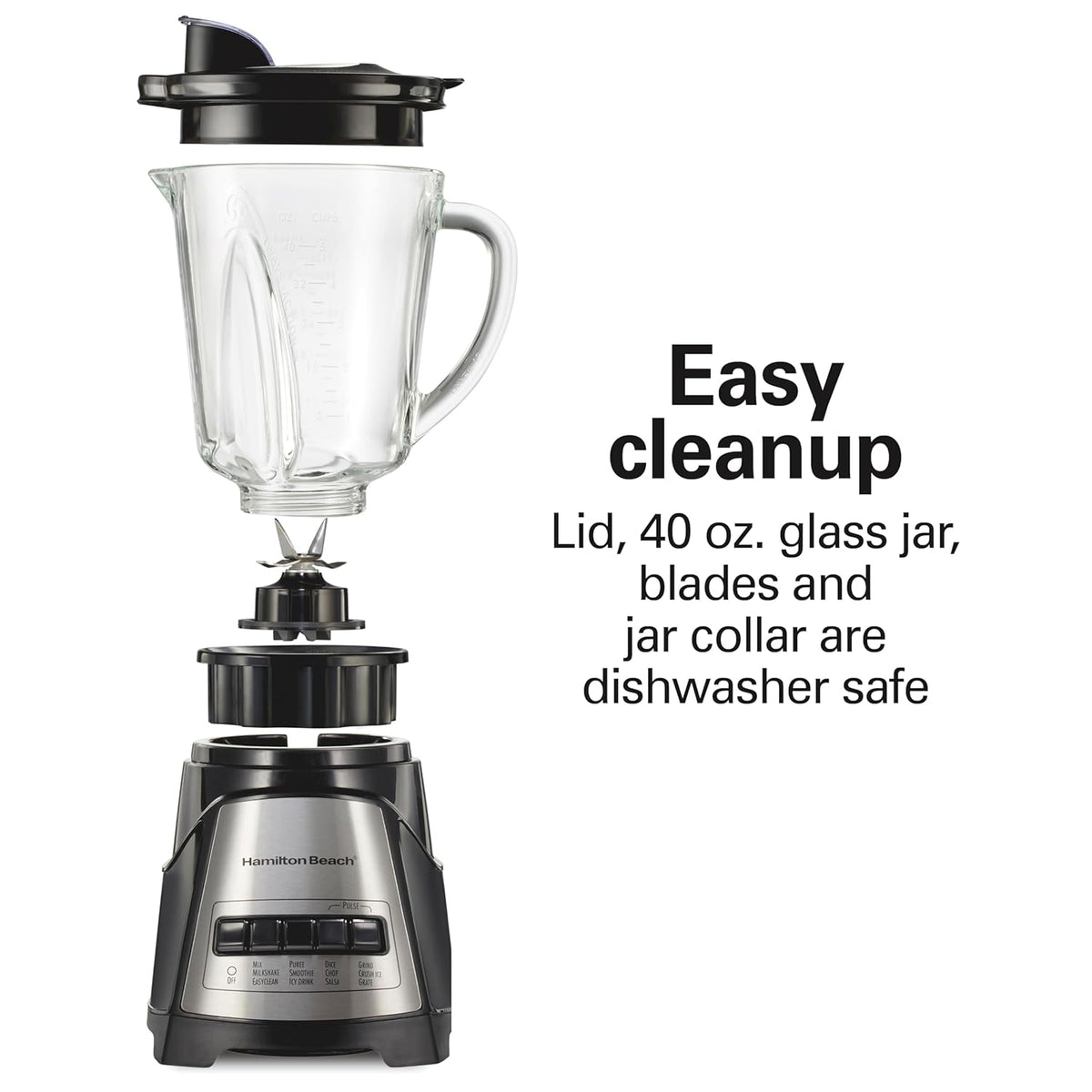 Hamilton Beach Power Elite Wave Action Blender For Smoothies, 40 Oz Glass Jar, 12 Functions Including Puree, Crush Ice, 700 Watts - Black (58148A)