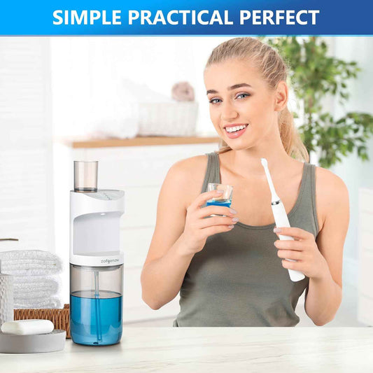 ZOFGENOW Automatic Mouthwash Dispenser for Bathroom,Bathroom Accessories 19.4 Fl Oz Dispensers with Magnetic Cups,Wall Mounted Dispenser,Suitable for All Age Groups,White