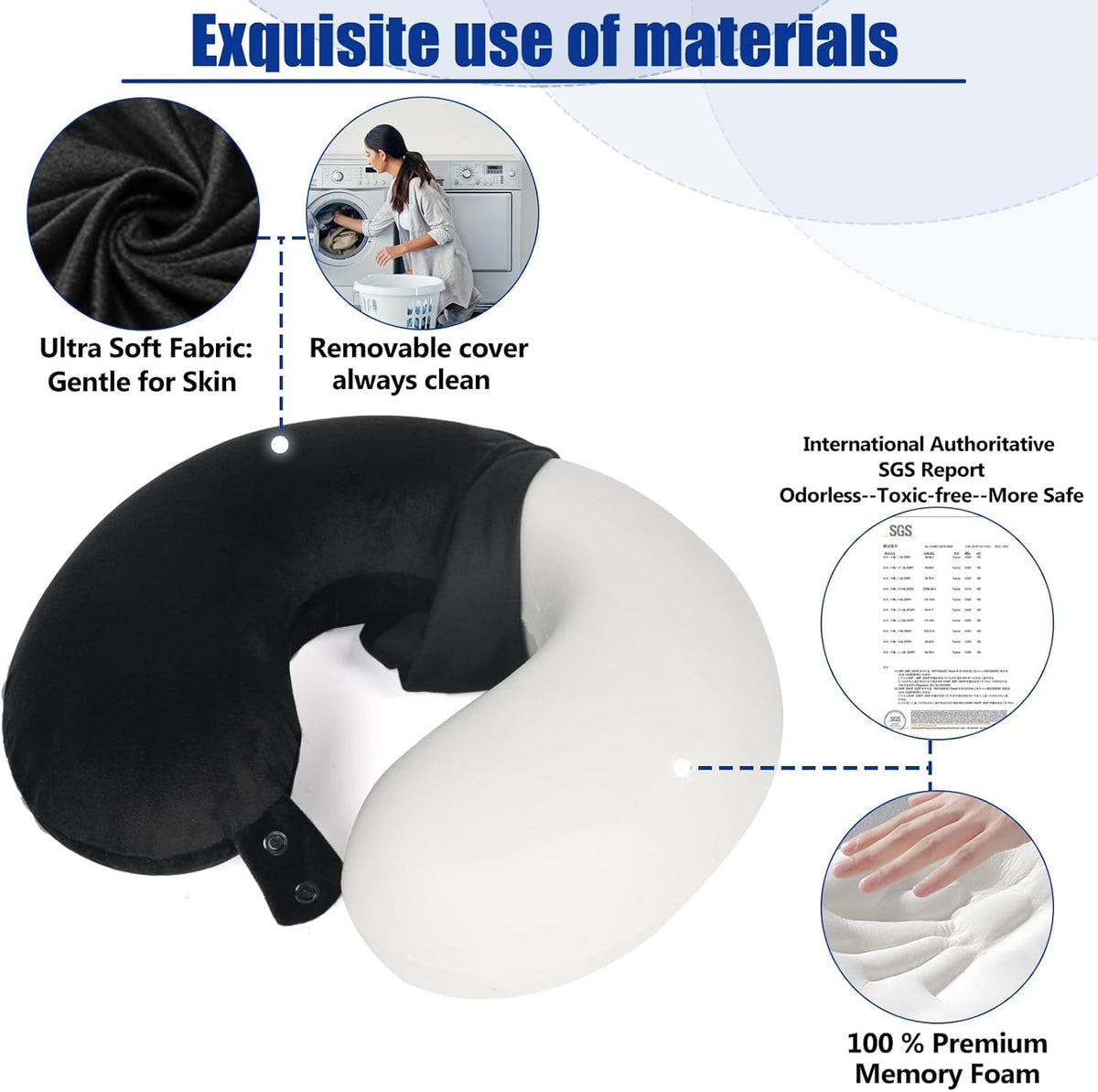 SAIREIDER Travel Pillow 100% PLre Memory Foam Travel Neck Pillow, Airplane Pillow for Traveling、Car、Home、Office,Washable Cover(Black)