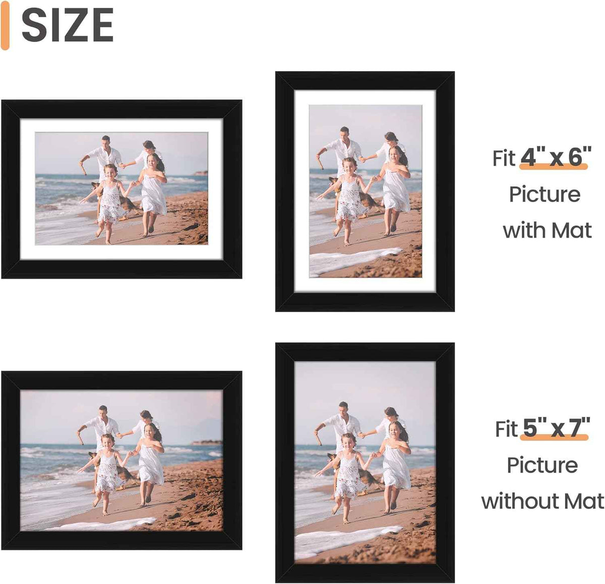 upsimples 5x7 Picture Frame Set of 10, Display Pictures 4x6 with Mat or 5x7 Without, Multi Photo Frames Collage for Wall or Tabletop Display, Black