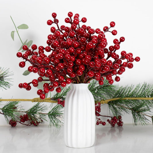 32 Pack Christmas Tree Decorations, Artificial Red Berry Stems 6.5 Inch Christmas Berry Picks with Holly Berries for Xmas Winter Holiday Home DIY Ornaments