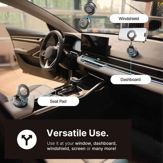 Vacuum Magnetic Phone Holder for Car, 360 Rotating Adjustable Magnetic Phone Holders for Your Car, Foldable Car Mount for iPhone, (Black)