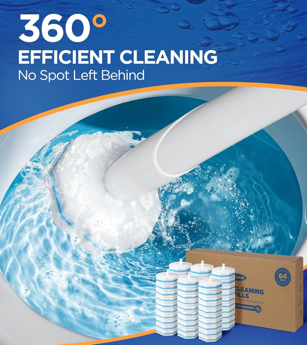 64 Count Toilet Wand Refills for Clorox Toilet Wand, 5X Cleaning Power Toilet Bowl Cleaners with Exclusive Formula, High-Density Disposable Toilet Brush Scrubber - No Falling Apart, Fresh Fragrance