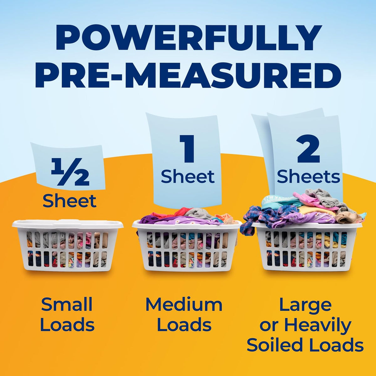 ARM & HAMMER Power Sheets Laundry Detergent, Fresh Breeze Scent, Dissolves in All Wash Temps, Lightweight and Travel-Ready, 60ct, Up to 120 Small Loads