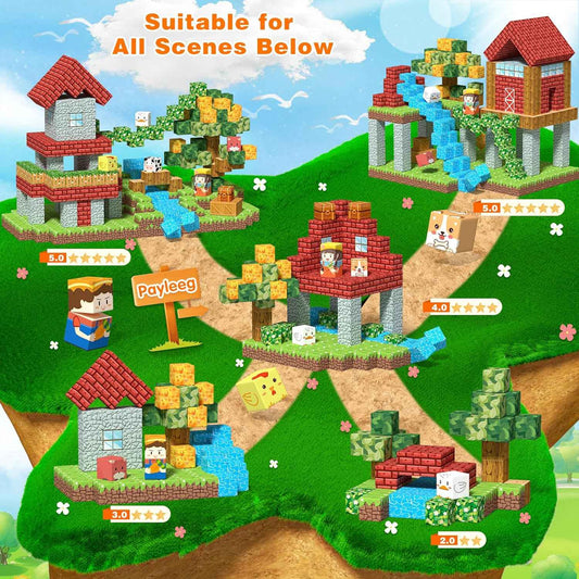 Payleeg Magnetic Blocks, Forest Animals Magnet World Set, Magnetic Building Cubes for Boys Girls Age 4-8, 5-7, 8-12, STEM Montessori Sensory Toys for 3+ Toddlers, Travel Outdoor Toy Gifts for Kids