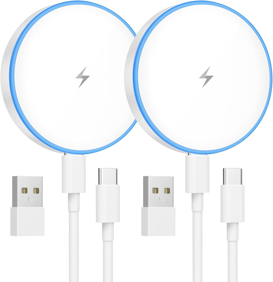 2 Pack 15W MagSafe Magnetic Wireless Charger Fast Charging Pads with Dual Ports for iPhone and AirPods