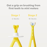 Frida Baby Grow-with-Me Training Toothbrush Set for infants and toddlers 6-18 months, BPA-Free, Soft Silicone Bristles, Yellow