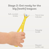Frida Baby Grow-with-Me Training Toothbrush Set for infants and toddlers 6-18 months, BPA-Free, Soft Silicone Bristles, Yellow
