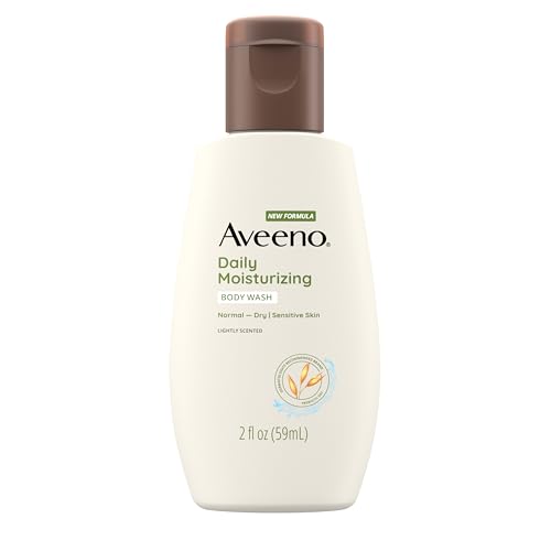 aveeno daily moisturizing body wash for sensitive skin + prebiotic oat, gentle on dry skin, 2 fl. oz travel size
