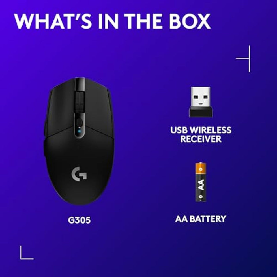 Logitech G305 Lightspeed Wireless Gaming Mouse, Hero Sensor, 12,000 DPI, Lightweight, 6 Buttons, 250h Battery, PC, Mac - Black