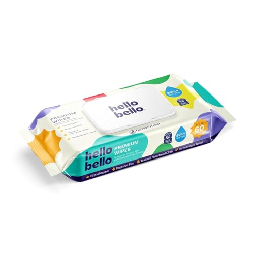 hello bello premium fragrance-free baby wipes with chamomile aloe extracts for sensitive skin, 12 resealable packs of 60ct each