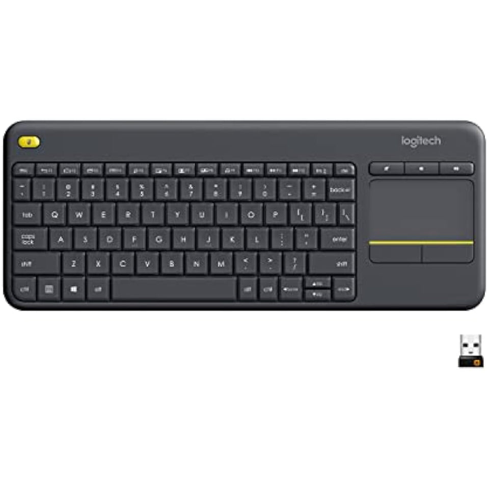 logitech k400 plus wireless touch tv keyboard with easy media control, htpc keyboard for pc-connected tv, android, windows