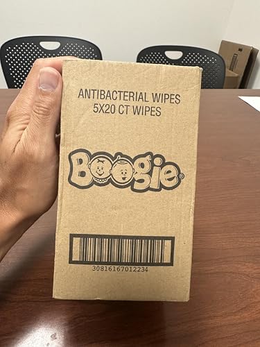 Boogie Antibacterial Hand Wipes, 100 Total Wipes, 5 Packs of 20, Alcohol Free, Hypoallergenic, Moisturizing Aloe for Kids and Adults
