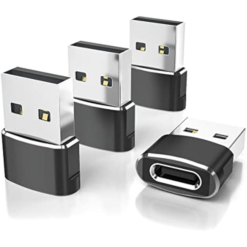 elebase usb to usb c adapter for iphone 17 4pack, usbc female to a male car charger adapter, black