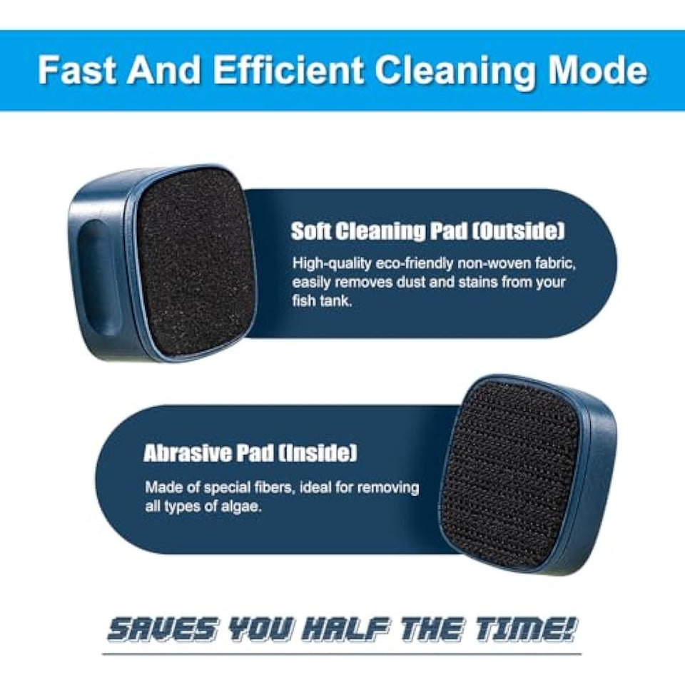 Aquarium magnet scrubber with super strong magnet and cleaning pads for small fish tanks up to 8mm thick