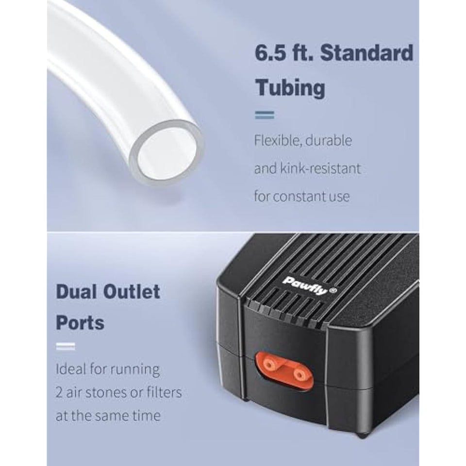 pawfly aquarium air pump oxygen pump for 10-200 gallon fish tanks buckets dual outlet