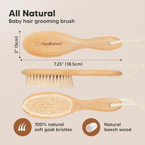 keababies wooden baby hair brush for toddler girls boys cradle cap soft goat bristles walnut regular
