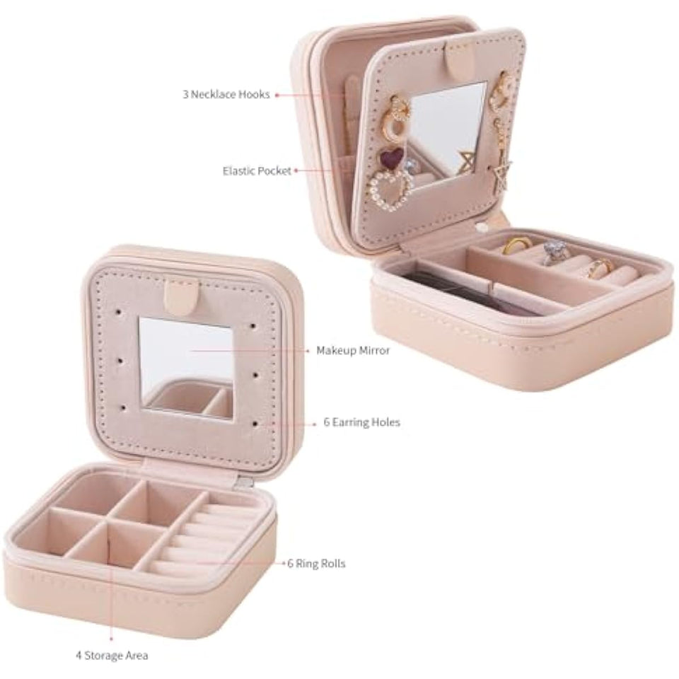KElofoN Travel jewelry case Travel jewelry box Travel Jewelry Organizer Small box Gift for Girls Women with Mirror(Pink)