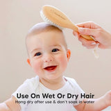 keababies wooden baby hair brush for toddler girls boys cradle cap soft goat bristles walnut regular