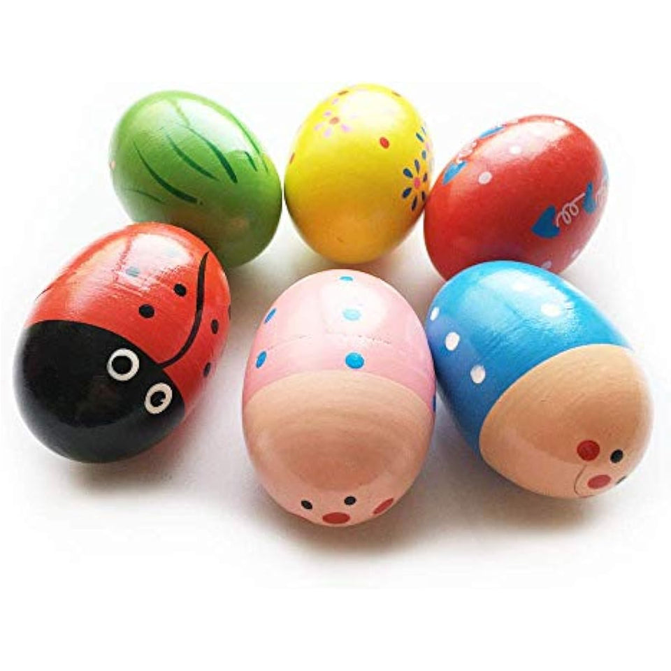 JoFAN 6 Pack Wooden Percussion Musical Shake Eggs Easter Egg Shakers for Kids Boys Girls Toddlers Easter Gifts Easter Basket Stuffers Fillers