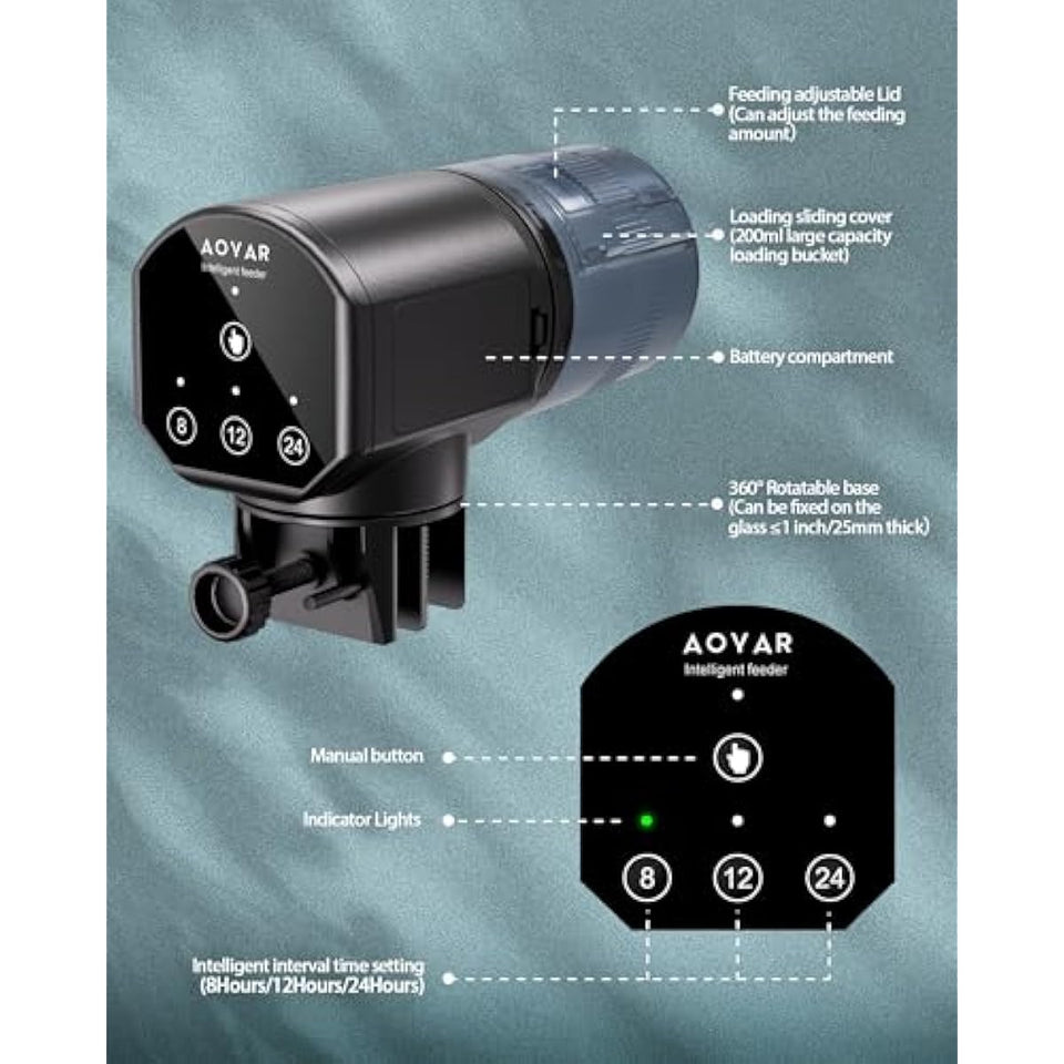 Automatic Fish Feeder for Small Aquariums: 200ml Large Capacity Auto Feeders with Battery Timer for Betta Koi and Turtles