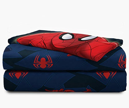 Jay Franco Kids Sheet Set with Fitted, Flat Sheets & Pillow Cover - Ultra-Soft Bedding with Pillowcase for Room Decor, Blue - Spiderman, 3 Piece Twin