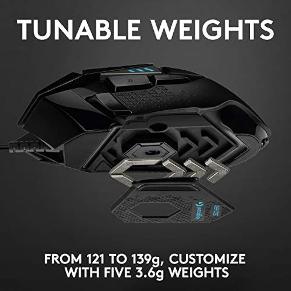 Logitech G502 Hero High Performance Wired Gaming Mouse with Hero 25K Sensor, RGB, Adjustable Weights, 11 Programmable Buttons - Black