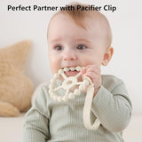silicone teether ring toys for babies 0-6 months, 3-pack purple pink white