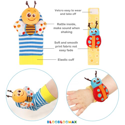 Bloobloomax soft rattle socks and foot finder set for infant girls and boys 0-36 months, baby shower gifts