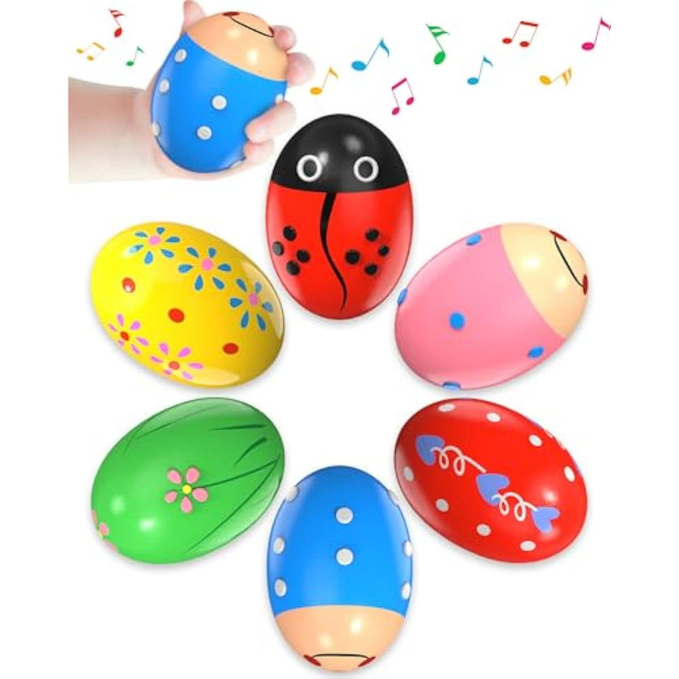 Wooden percussion shakers, 6-pack, prefilled Easter eggs with toys inside, Montessori toys for kids