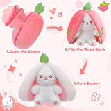 miaodam strawberry bunny reversible cuddle bunny plush zipper transformed rabbit toy