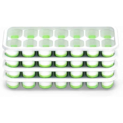 Ice Cube Tray with Lid, 4 Packs 56 Cubes Durable Stackable Ice Cube Trays for Freezer with Removable Lids, Easy-Release Plastic & Silicone Ice Tray for Cocktail, Coffee