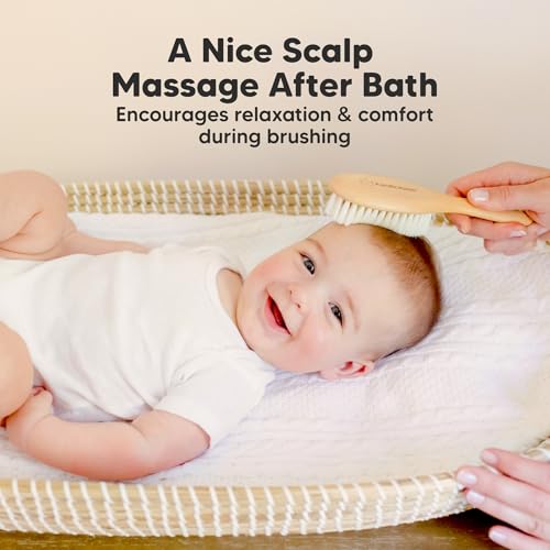 keababies wooden baby hair brush for toddler girls boys cradle cap soft goat bristles walnut regular