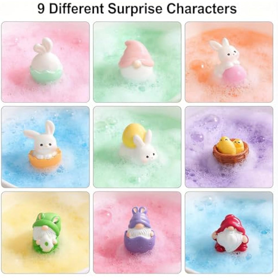 Easter Bath Bombs for Kids with Surprise Toys Inside, 9 PCS Easter Egg Bath Bombs, Easter Basket Stuffers, Bunny Gnome Chick Bubble Bath Fizzies, Egg Hunt Party Favors,Gifts for Boys Girls Age 3-10
