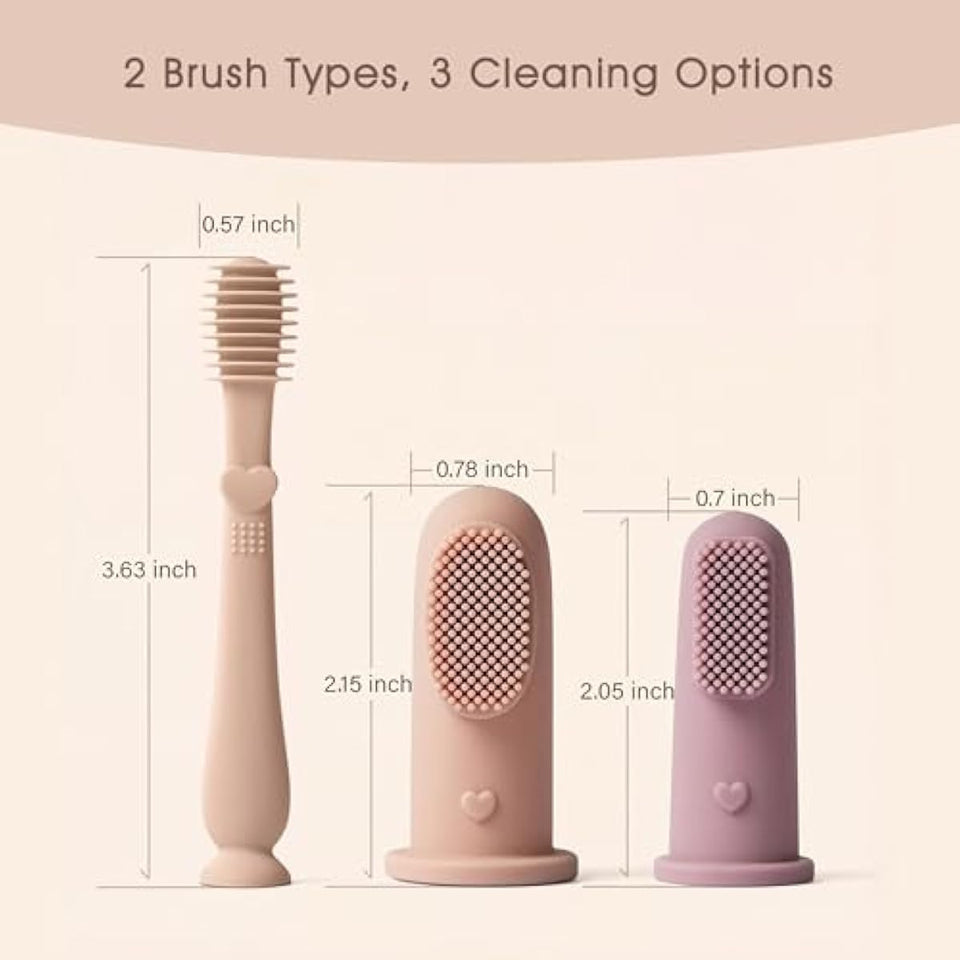 Moonkie Baby Finger Toothbrush Tongue Oral Cleaner Kit for 3 Months +, 3 Pcs, Blush/Pale Mauve/Blush Soft Touch Design