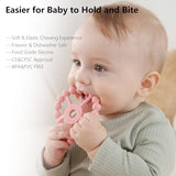 silicone teether ring toys for babies 0-6 months, 3-pack purple pink white