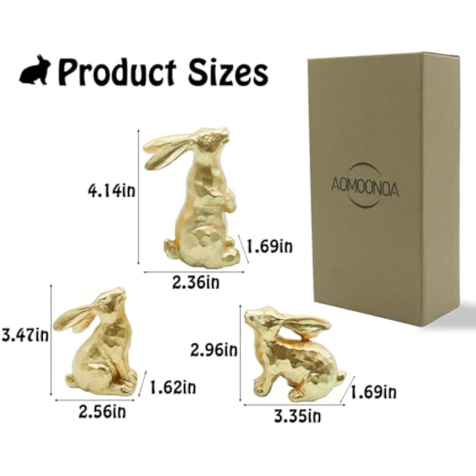 AOMOONOA Resin Gold Easter Bunny Decor Set of 3 Small Rabbit Figurines Antique Gold Finish