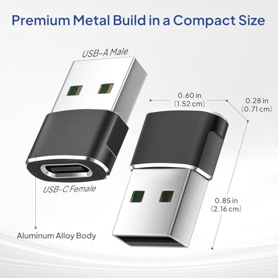 elebase usb to usb c adapter for iphone 17 4pack, usbc female to a male car charger adapter, black