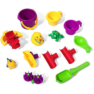Step2 Rain Showers Splash Pond Water Table, Kids Water and Sand Activity Sensory Playset, Summer Outdoor Toys, 13 Piece Water Toy Accessories, For Toddlers 1.5+ Years Old, Blue & Green