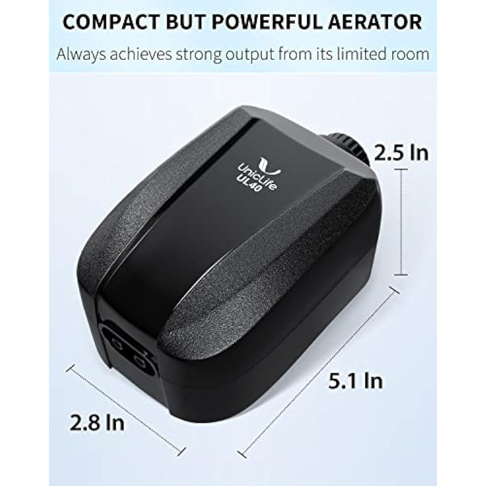 uniclife  dual outlet aquarium air pump for 5-200 gallon fish tank with accessories